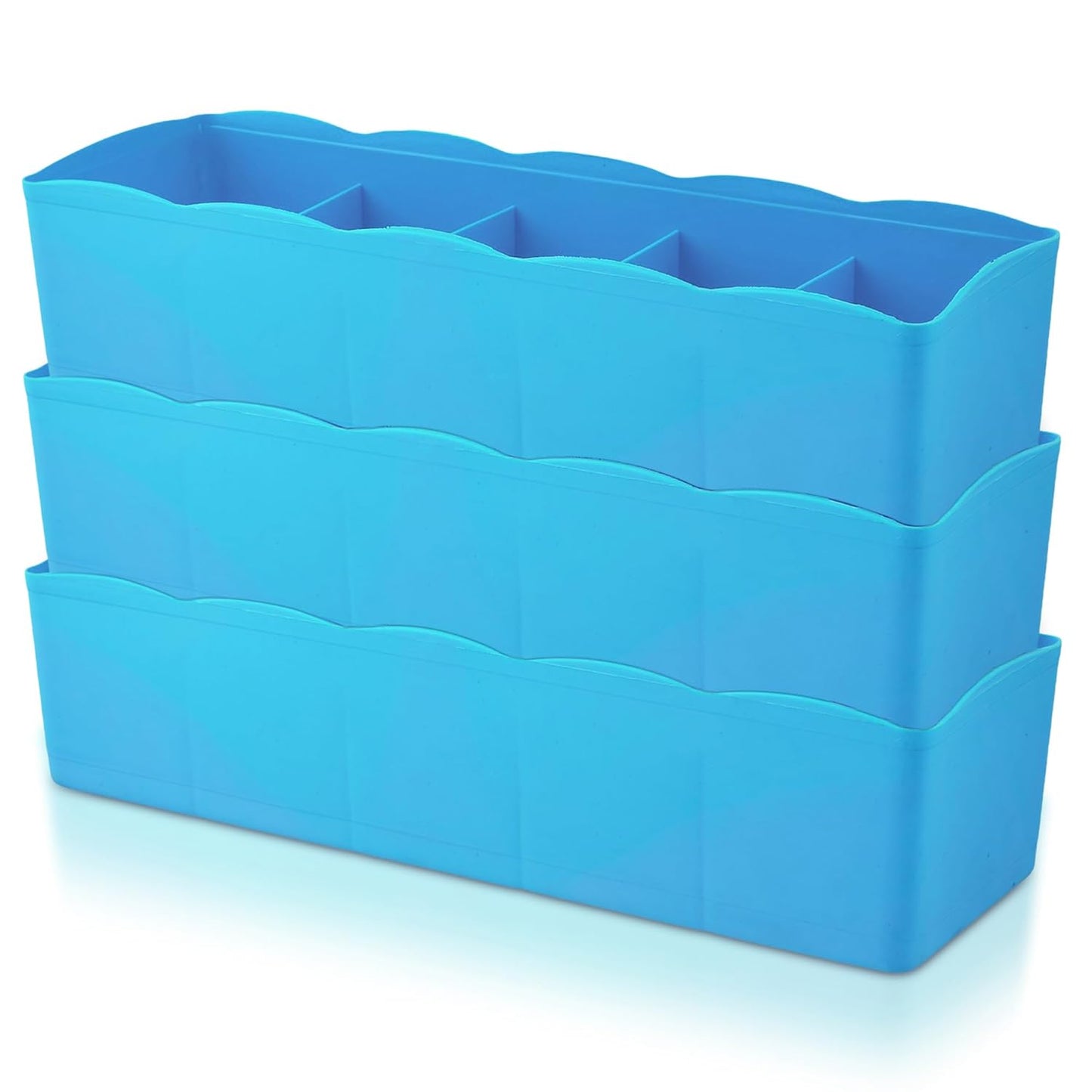 Plastic Drawer Organizer Box – 5-Grid Stackable Divider for Undergarments, Socks, Ties, Stationery – Pack of 3 (Mix Colors)