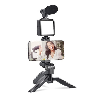 Smartphone Vlogging Kit with Noise Reduction Mic, Mini Tripod, LED Light & Phone Holder - For Video Making