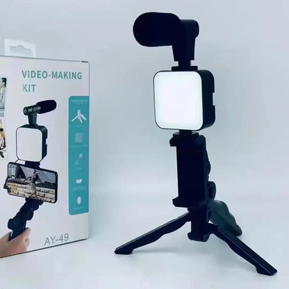 Smartphone Vlogging Kit with Noise Reduction Mic, Mini Tripod, LED Light & Phone Holder - For Video Making